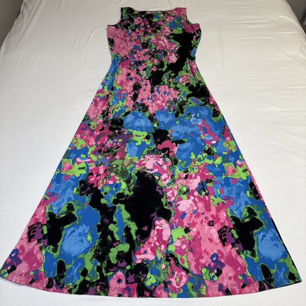 Twiggy London Colorful Maxi Dress Drawstring Waist Sleeveless Stretch Size S EUC - Picture 12 of 13